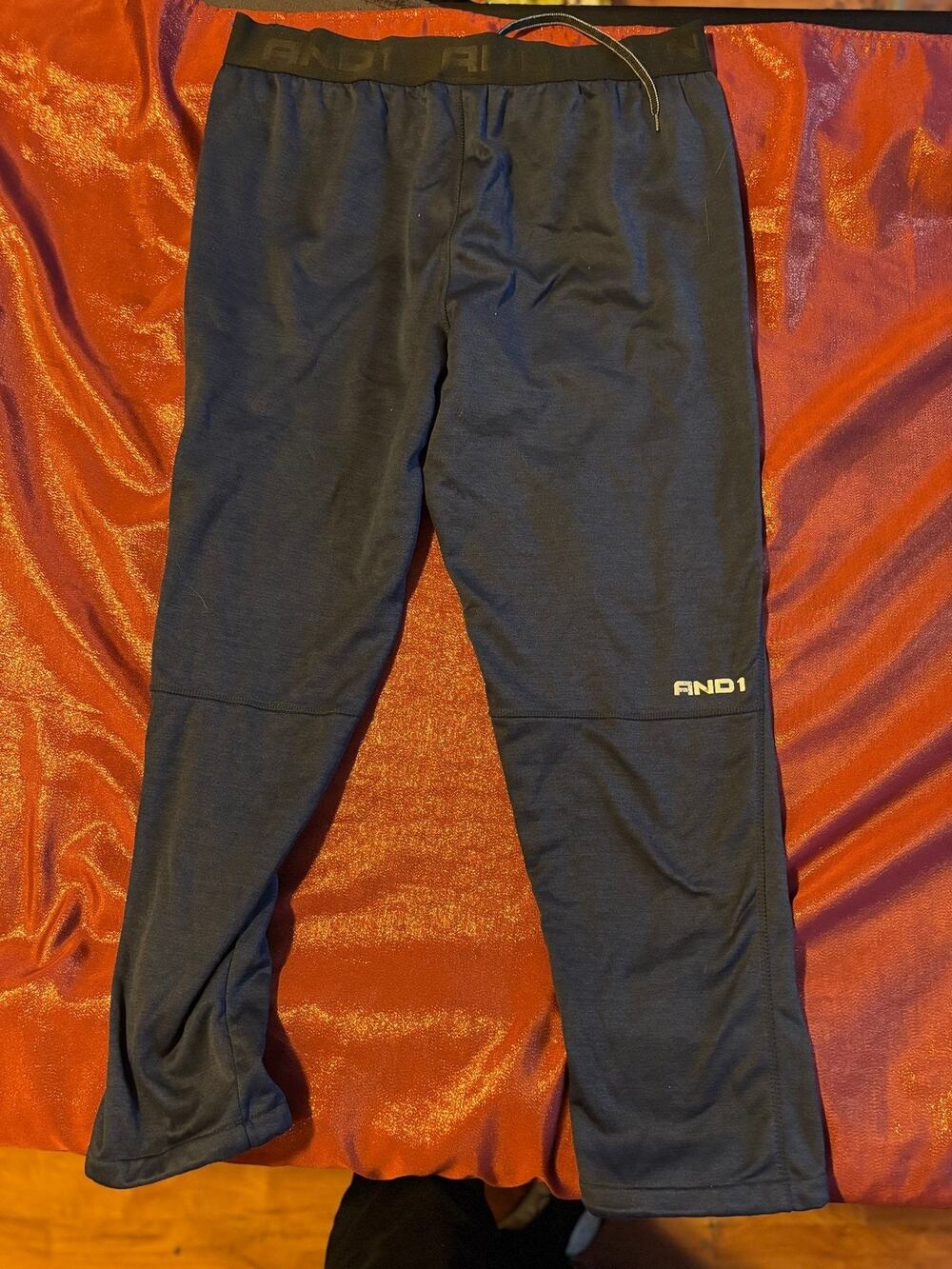 AND1 Mens Athletic Joggers Navy Fleece Lined Elastic Waist Drawstring Zip Ankle
